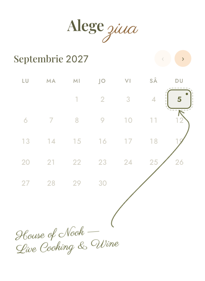 Primul ecran: calendarul lunii, cu o seară specială marcată